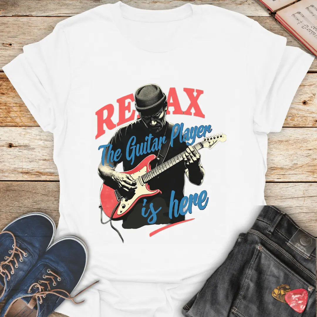 Relax the Guitar Player is Here T-Shirt - Melody Tees White-5XL T-Shirt